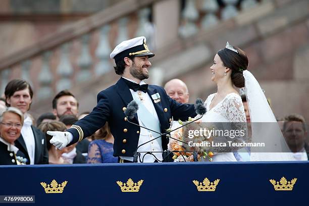 Prince Carl PhilipÂ and Princess Sofia Of SwedenÂ greet the crowds after departing the Royal Palace Chapel On JuneÂ 13, 2015 in Stockholm , Sweden.