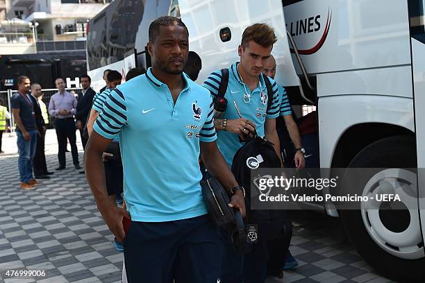 Players of France arrive prior to the international friendly match between Albania and France at Elbasan Arena on June 13, 2015 in Elbasan, Albania.