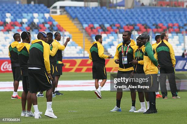 Players of Jamaica during the field scouting prior the 2015 Copa America Chile Group B match between Uruguay and Jamaica at Regional Calvo y Bascuñan...