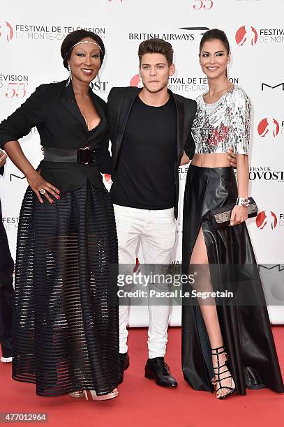 Cast of TV series Pep's Nadege Beausson-Diagne, Rayane Bensetti and Catalina Denis arrive to attend the opening ceremony of the 55th Monte Carlo TV...