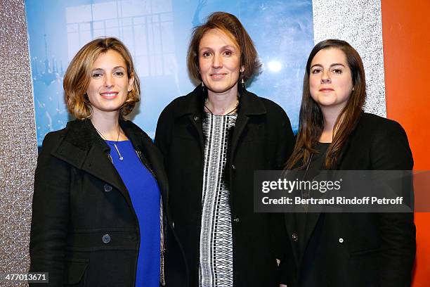 Members of ONG 'ONU Femme France' ; Miren, Fanny and Sophie attend the screening of 'La valse de Marylore' short film. Held at Cinema Gaumont Opera...