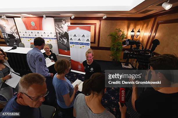Tabea Kemme of Germany faces the media during a press conference at the RBC Convention Centre on June 13, 2015 in Winnipeg, Canada.