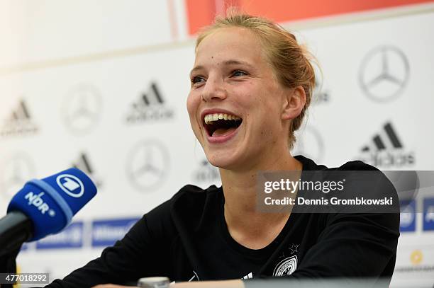 Tabea Kemme of Germany faces the media during a press conference at the RBC Convention Centre on June 13, 2015 in Winnipeg, Canada.