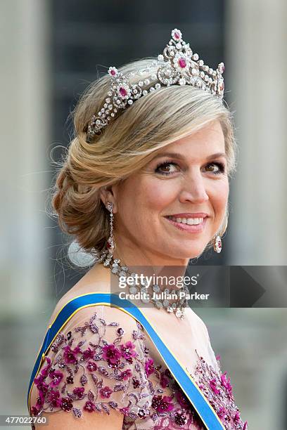 Queen Maxima of the Netherlands, arrives at The Royal Chapel, at The Royal Palace in Stockholm for The Wedding of Prince Carl Philip of Sweden and...