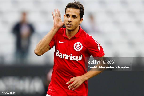 Nilmar of Internacional celebrates their first goal during the match between Corinthians and Internacional for the Brazilian Series A 2015 at Arena...