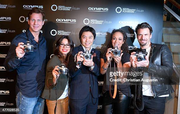 Thomas Heinze, Fernanda Brandao, Akihiko Murata , Milka Loff Fernades and Stephan Luca attend opening of "Olympus OM-D: Photography Playground" on...