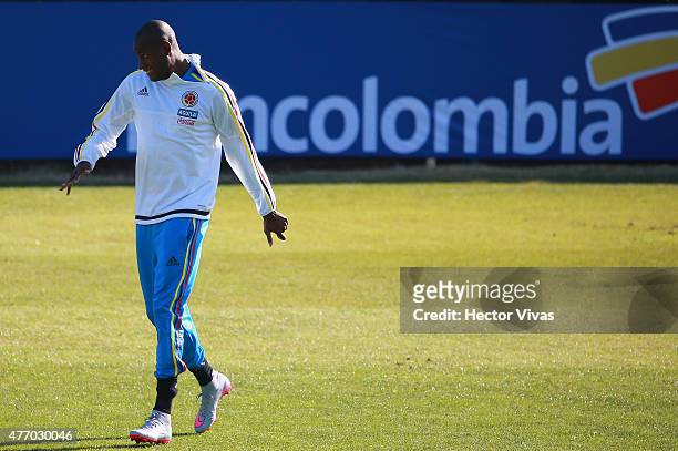 Cristian Zapata of Colombia during a training session at San Carlos de Apoquindo training camp on June 13, 2015 in Santiago, Chile. Colombia will...