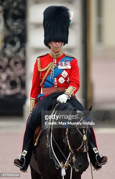 Prince Charles, Prince of Wales rides on horseback as he attends Trooping the Colour on June 13, 2015 in London, England. The ceremony is Queen...