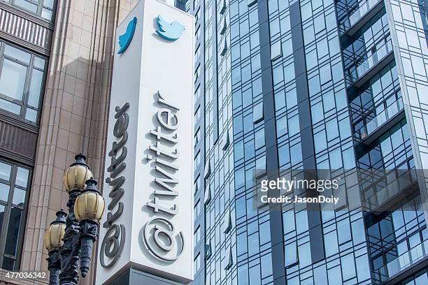 twitter headquarters on market street in san francisco - headquarters stock pictures, royalty-free photos & images
