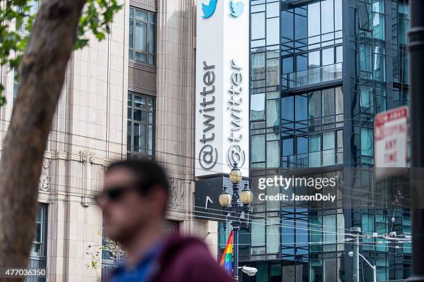 twitter headquarters on market street in san francisco - slack headquarters stock pictures, royalty-free photos & images