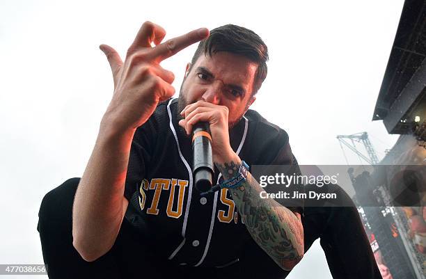 Jeremy McKinnon of A Day to Remember performs live on stage during Day 2 of the Download Festival at Donington Park on June 13, 2015 in Castle...