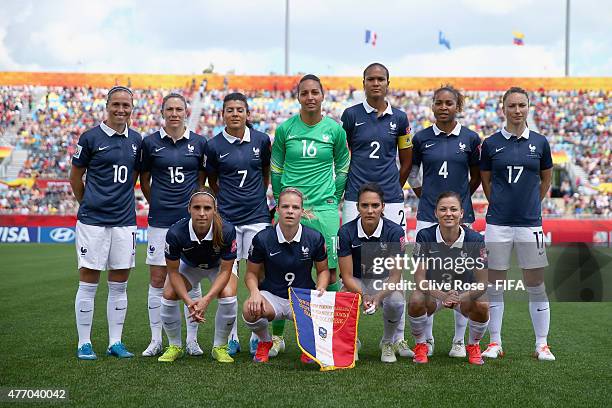 The France team pose prior to the FIFA Women's World Cup 2015 Group F match between France and Colombia at Moncton Stadium on June 13, 2015 in...