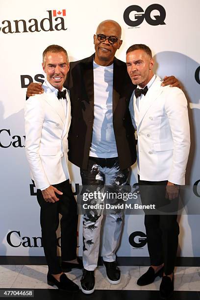Dan Caten, Samuel L Jackson and Dean Caten attend Dsquared2's 20th anniversary celebration at Canada House, co-hosted by GQ at Canadian Embassy on...