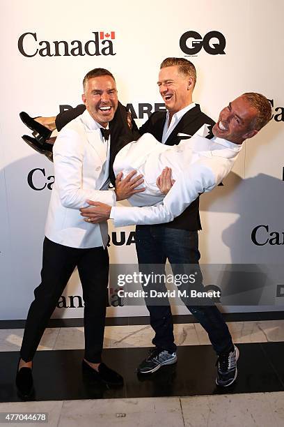 Dan Caten, Bryan Adams and Dean Caten attend Dsquared2's 20th anniversary celebration at Canada House, co-hosted by GQ at Canadian Embassy on June...