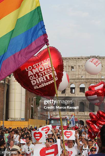 People attend the annual Gay Pride parade on June 13, 2015 in Rome, Italy. PHOTOGRAPH BY Marco Ravagli / Barcroft Media