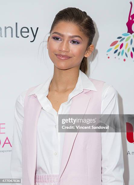 Actress Zendaya attends the LadyLike Foundation 7th Annual Women of Excellence scholarship luncheon at Luxe Hotel on June 13, 2015 in Los Angeles,...