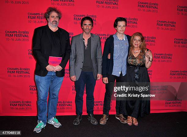 Gustave Kervern, Samuel Benchetrit, Jules Benchetrit and Tassadit Mandi attend the 'Asphalte' Premiere during the 4th Champs Elysees Film Festival at...