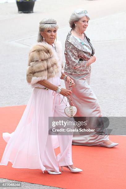 Princess Birgitta of Sweden and Princess Margaretha Mrs. Ambler , sisters of King Carl XVI Gustaf of Sweden, attend the royal wedding of Prince Carl...