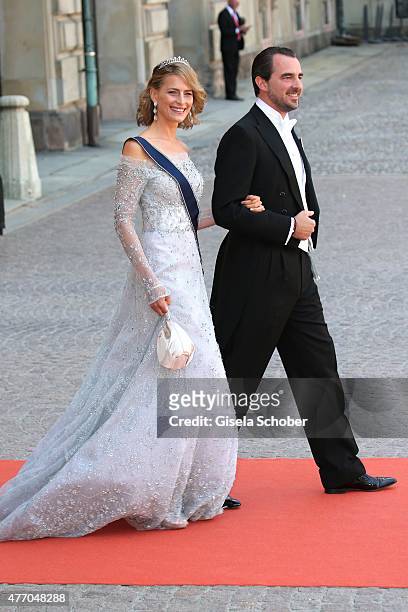Prince Nikolaos of Greece and Princess Tatiana of Greece attend the royal wedding of Prince Carl Philip of Sweden and Sofia Hellqvist at The Royal...