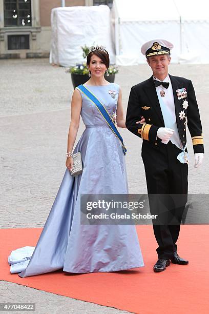Crown Prince Frederik of Denmark and Crown Princess Mary Of Denmark attend the royal wedding of Prince Carl Philip of Sweden and Sofia Hellqvist at...