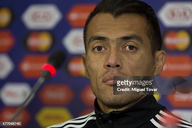 Juan Arango of Venezuela attends during a press conference at El Teniente Stadium on June 13, 2015 in Rancagua, Chile. Venezuela will face to...