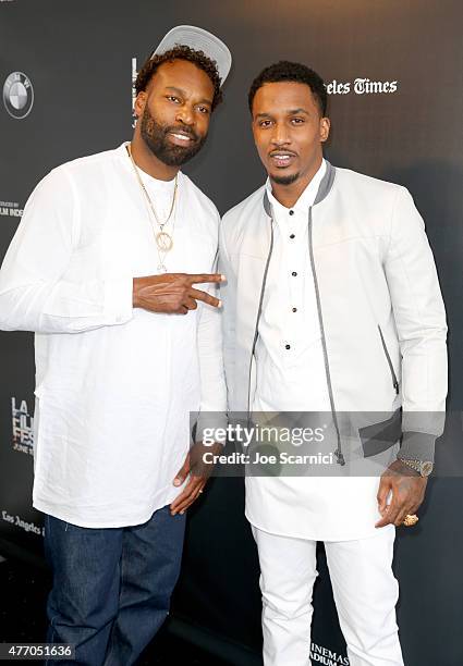 Player/director Baron Davis and NBA player Brandon Jennings attend "The Drew" screening during the 2015 Los Angeles Film Festival at Regal Cinemas...