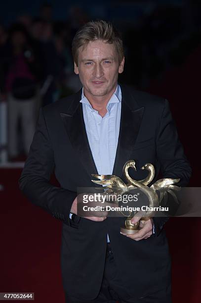 Benoit Magimel awarded best actor during the closing ceremony of the 29th Cabourg Film Festival on June 13, 2015 in Cabourg, France.