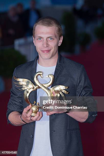 Kevin Azais awarded Best male Newcomer during the closing ceremony of the 29th Cabourg Film Festival on June 13, 2015 in Cabourg, France.