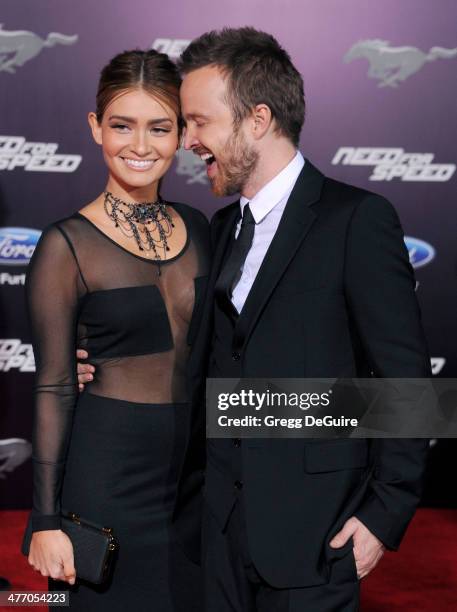 Actor Aaron Paul and Lauren Parsekian arrive at the Los Angeles premiere of "Need For Speed" at TCL Chinese Theatre on March 6, 2014 in Hollywood,...