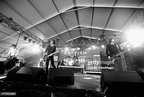 Musicians Billy Bibby, Van McCann, Bob Hall and Benji Blakeway of Catfish and the Bottlemen perform onstage at This Tent during Day 3 of the 2015...