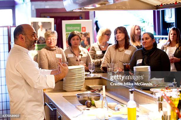 Chef Michael Feker Bria talks to the chefs, champs and guests before the start of the Milwaukee Recipe Refresh Challenge at Il Mito Restaurant on...