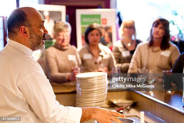 Chef Michael Feker Bria talks to the chefs, champs and guests before the start of the Milwaukee Recipe Refresh Challenge at Il Mito Restaurant on...