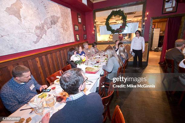 Bria Day talks to guests, chefs and champs after preparation of the recipes at the Milwaukee Recipe Refresh Challenge at Il Mito Restaurant on March...