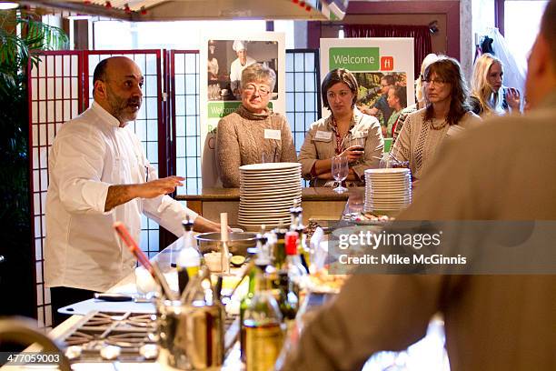 Chef Michael Feker Bria talks to the chefs, champs and guests before the start of the Milwaukee Recipe Refresh Challenge at Il Mito Restaurant on...