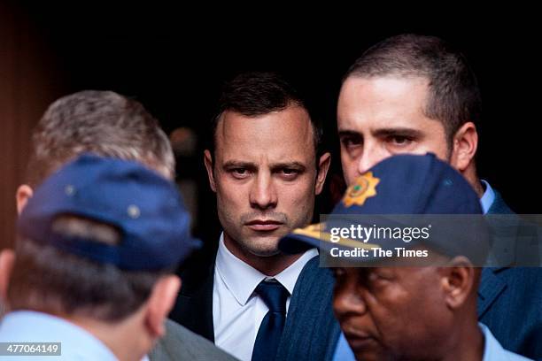 The accused leaving the Pretoria High Court on March 6 in Pretoria, South Africa. Oscar Pistorius stands accused of the murder of his girlfriend,...