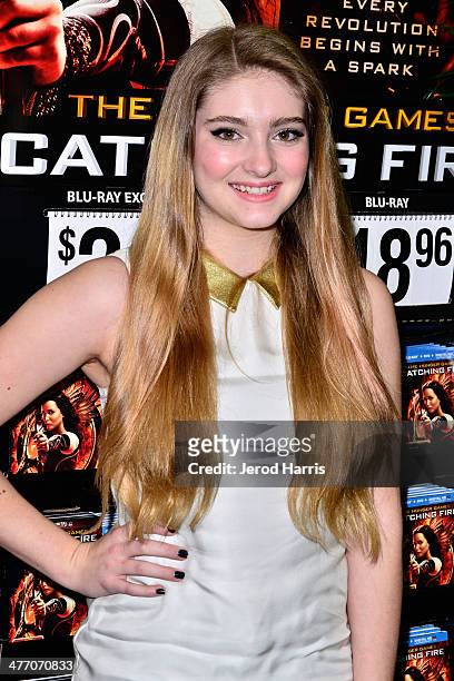 Actress Willow Shields attends Lionsgate's 'The Hunger Games: Catching Fire' Blu-ray Combo Pack and DVD home entertainment release celebration at...