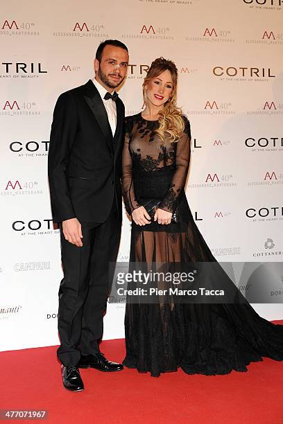 Giampaolo Pazzini and wife Silvia Slitti attend the Alessandro Martorana birthday party at Four Seasons Hotel on March 6, 2014 in Milan, Italy.