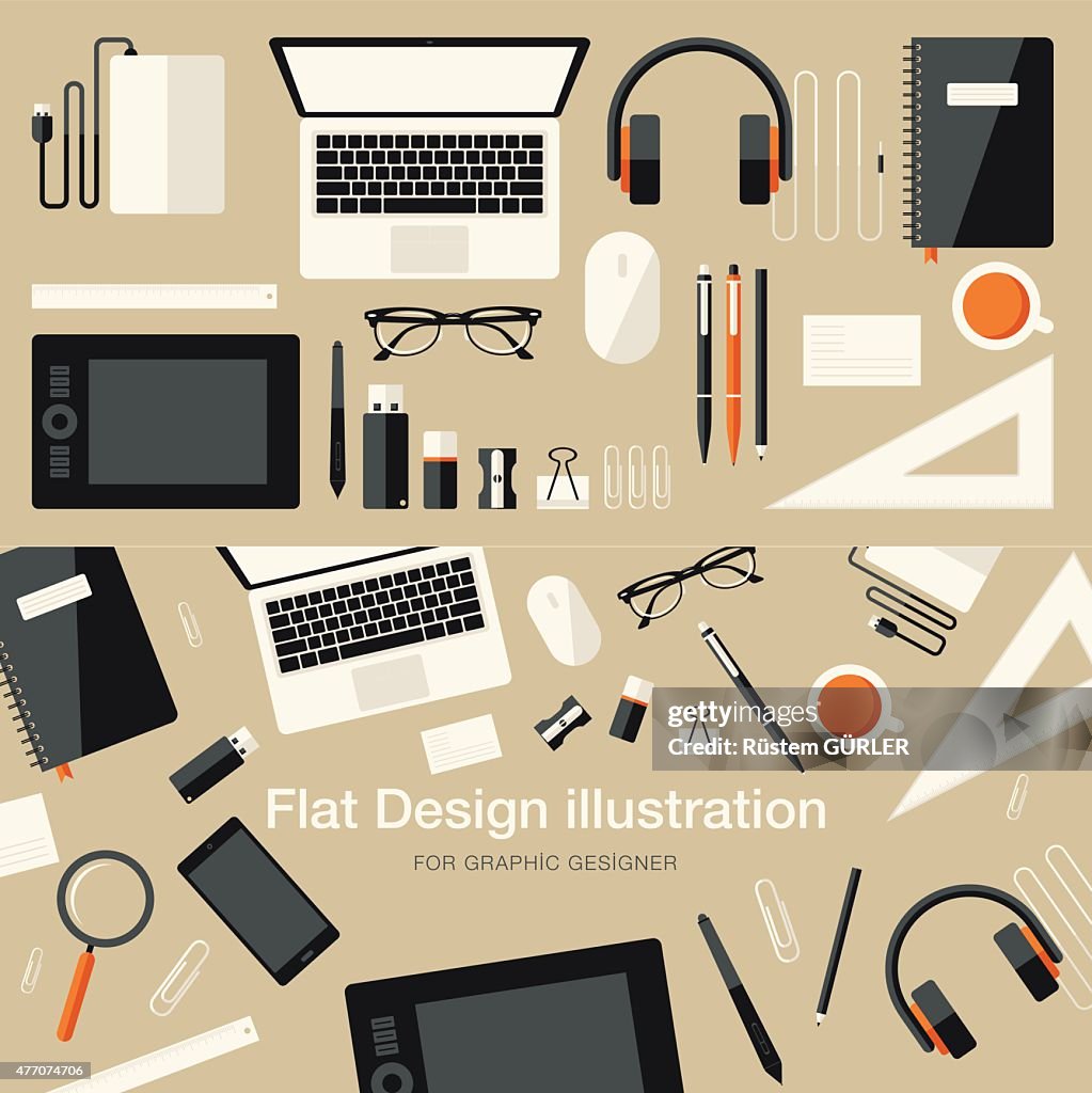 Flat Equipments For Graphic Designer