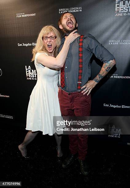 Actress Nina Hartley and director Tomm Jacobsen attend the "Dude Bro Party Massacre III" and "SheVenge" screenings during the 2015 Los Angeles Film...