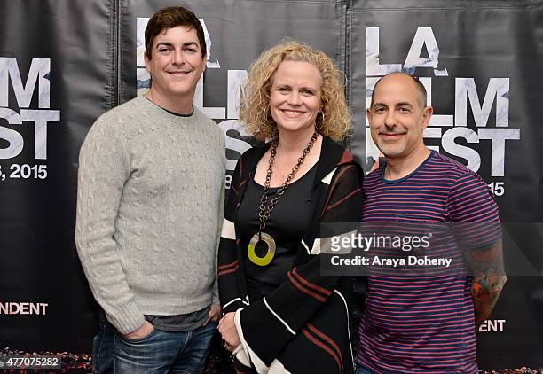 Writers Timothy Dowling, Meg LeFauve and David S. Goyer attend Coffee Talks: Screenwriters during the 2015 Los Angeles Film Festival at the Courtyard...