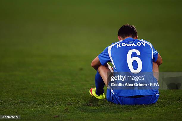 Akramjon Komilov of Uzbekistan reacts after the FIFA U-20 World Cup New Zealand 2015 Quarter Final match between Senegal and Uzbekistan at Wellington...