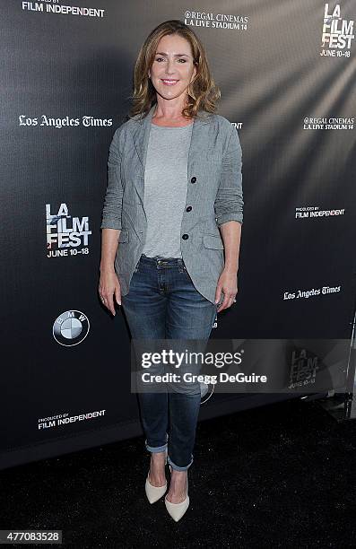 Actress Peri Gilpin arrives at the 2015 Los Angeles Film Festival screening of "Flock Of Dudes" at Regal Cinemas L.A. Live on June 13, 2015 in Los...