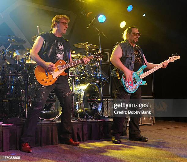 Jay Jay French and Mark Mendoza of Twisted Sister perform during a concert to honor AJ Pero at Starland Ballroom on June 13, 2015 in Sayreville, New...