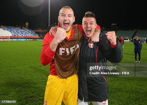 Vanja Milinkovic and Sergej Milinkovic of Serbia celebrate after the FIFA U-20 World Cup Quarter Final match between USA and Serbia at the North...