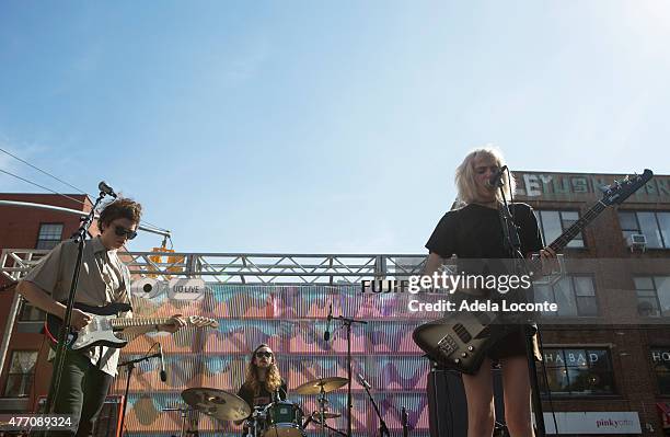 Nick Kivlen, Jacob Faber and Julia Cumming from Sunflower Bean performs at Northside Festival - Day 3 on June 13, 2015 in the Brooklyn borough of New...