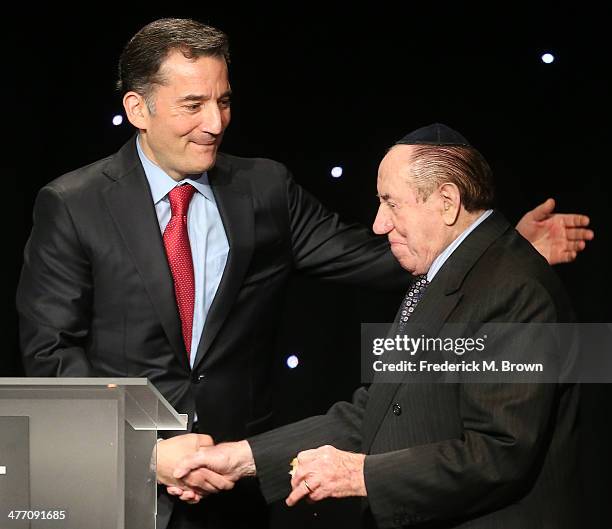 Rabbi David Wope and Max Webb speak during the United States Holocaust Memorial Museum Presents "2014 Los Angeles Dinner: What You Do Matters" at The...