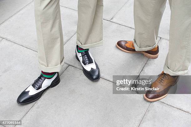 Islington Twins Chuka and Dubem Okonkwo wear all Thomas Farthing on day 2 of London Collections: Men on June 13, 2015 in London, England.