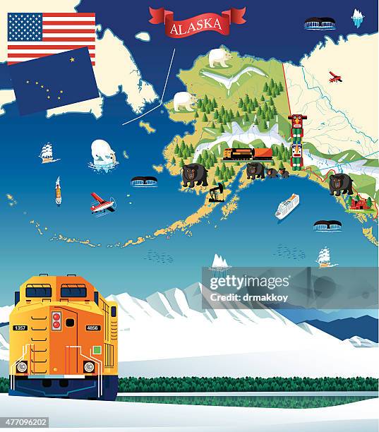 cartoon map of alaska - nunivak island stock illustrations