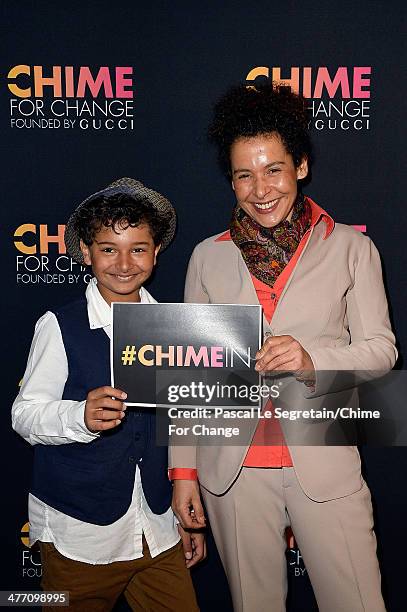 Mariane Pearl and her son Adam Daniel Pearl attend 'Chime for Change Launches App and Unveils New Strategic Partnership' at Le Royal Monceau on March...