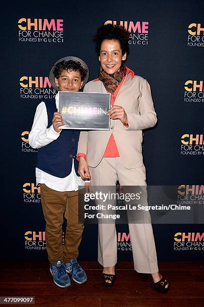 Mariane Pearl and her son Adam Daniel Pearl attend 'Chime for Change Launches App and Unveils New Strategic Partnership' at Le Royal Monceau on March...